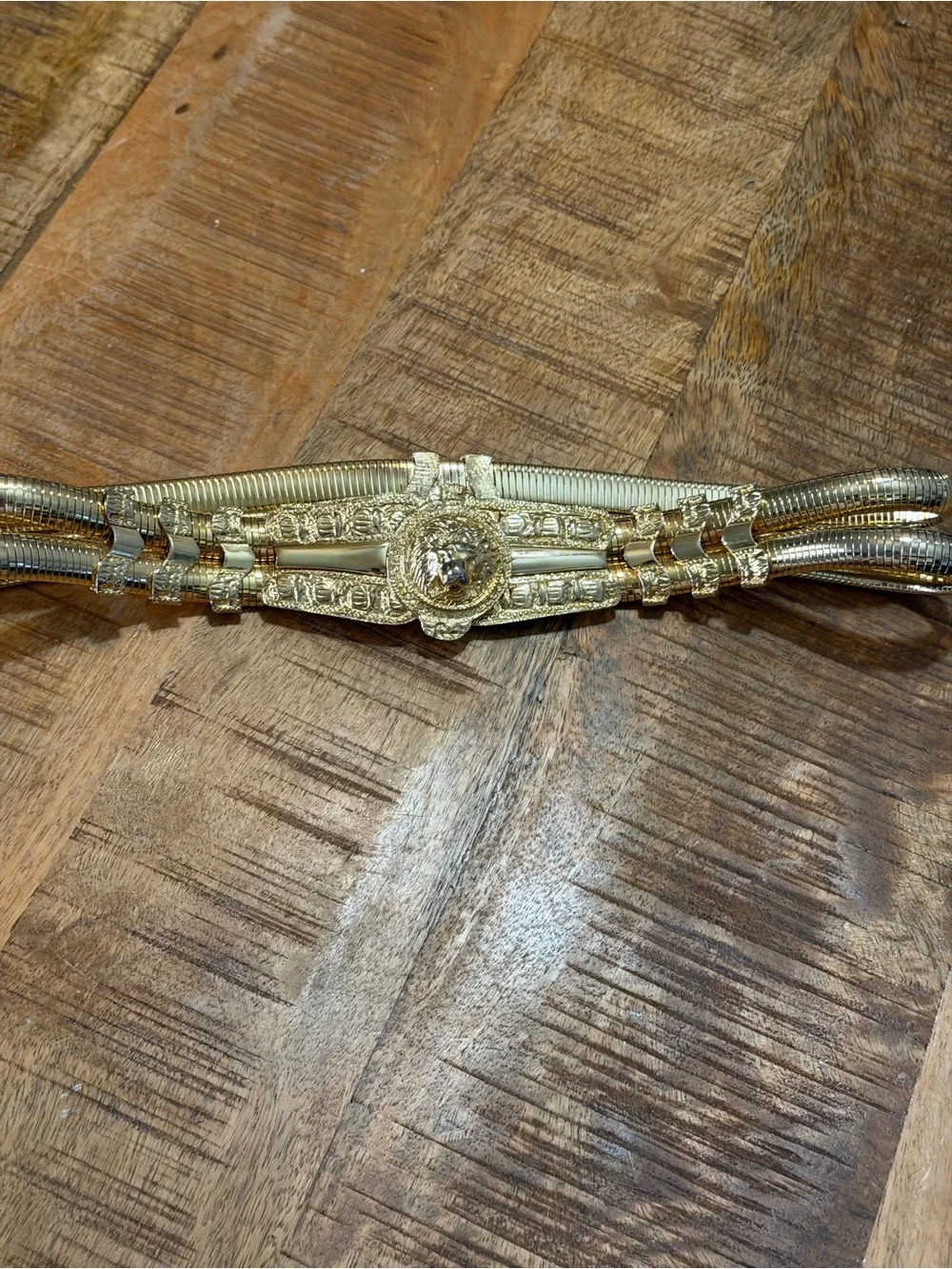 JUDITH LEIBER Luxury Vtg Gold Stretch Double Snake Statement Belt Lion Buckle